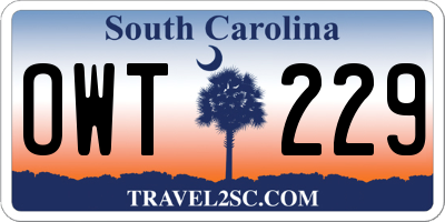 SC license plate OWT229