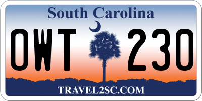 SC license plate OWT230