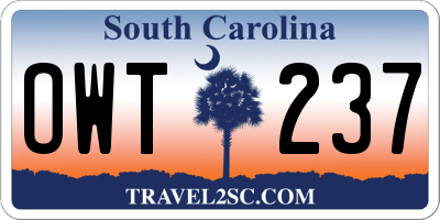 SC license plate OWT237