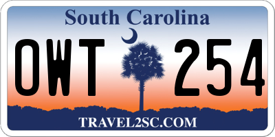 SC license plate OWT254
