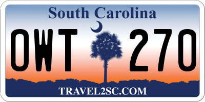 SC license plate OWT270