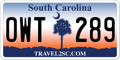 SC license plate OWT289