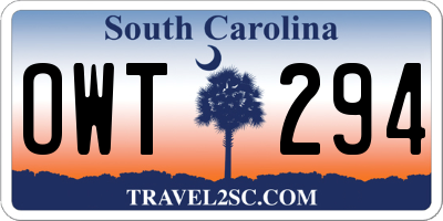 SC license plate OWT294