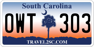 SC license plate OWT303