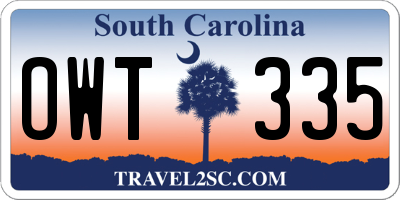SC license plate OWT335