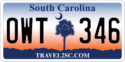SC license plate OWT346