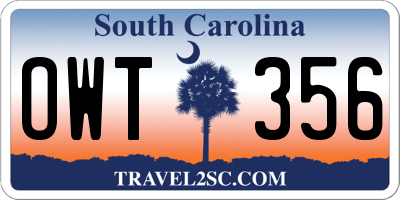 SC license plate OWT356