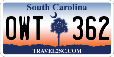 SC license plate OWT362