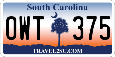 SC license plate OWT375