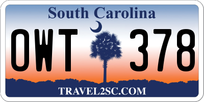 SC license plate OWT378