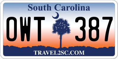 SC license plate OWT387