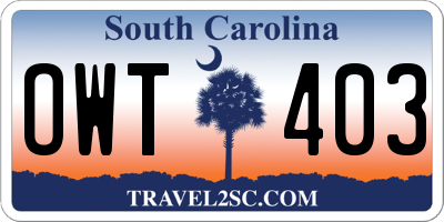 SC license plate OWT403