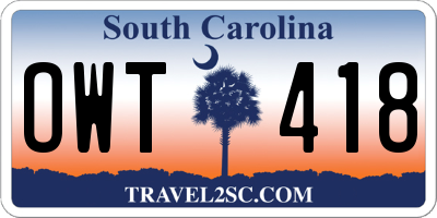 SC license plate OWT418