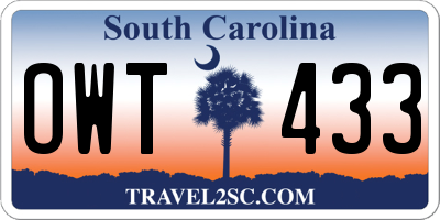 SC license plate OWT433