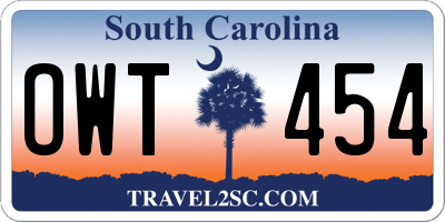 SC license plate OWT454