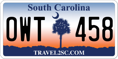 SC license plate OWT458