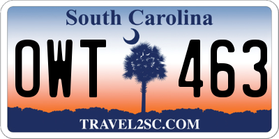 SC license plate OWT463