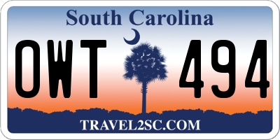 SC license plate OWT494