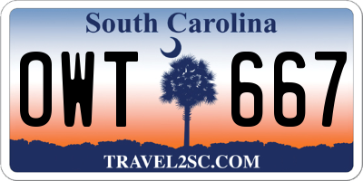 SC license plate OWT667