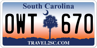 SC license plate OWT670