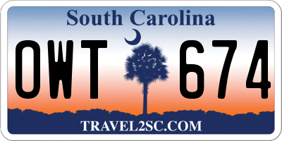 SC license plate OWT674