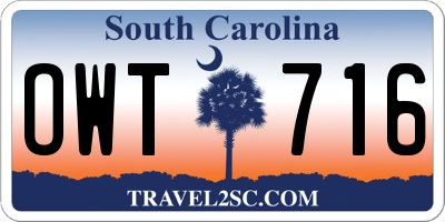 SC license plate OWT716