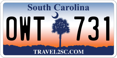 SC license plate OWT731