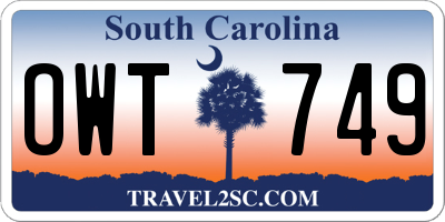 SC license plate OWT749