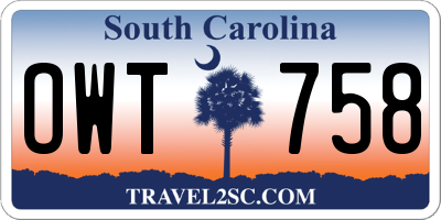 SC license plate OWT758