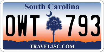 SC license plate OWT793
