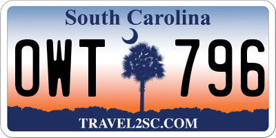 SC license plate OWT796