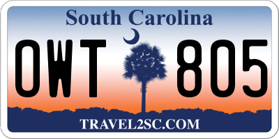 SC license plate OWT805
