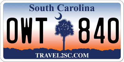 SC license plate OWT840
