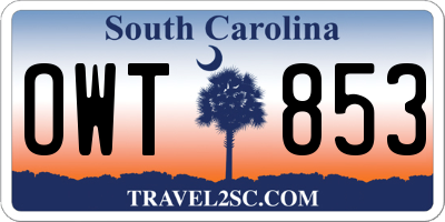 SC license plate OWT853