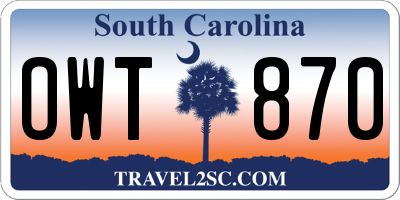 SC license plate OWT870