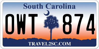 SC license plate OWT874