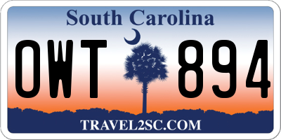 SC license plate OWT894