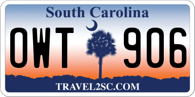 SC license plate OWT906