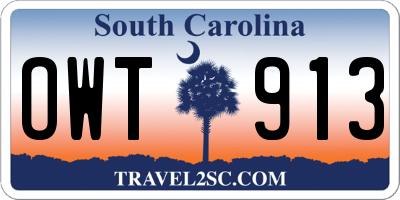 SC license plate OWT913