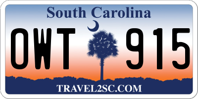 SC license plate OWT915