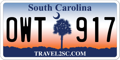 SC license plate OWT917
