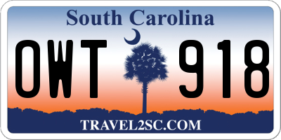 SC license plate OWT918