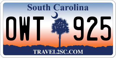 SC license plate OWT925
