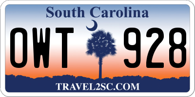 SC license plate OWT928