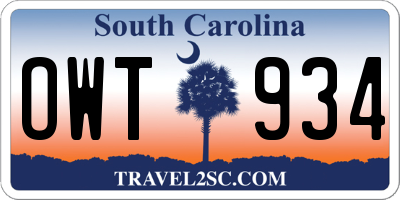 SC license plate OWT934