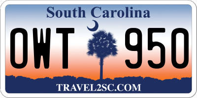 SC license plate OWT950