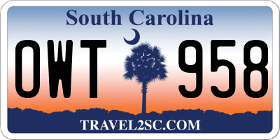 SC license plate OWT958