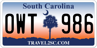 SC license plate OWT986