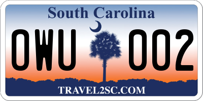 SC license plate OWU002