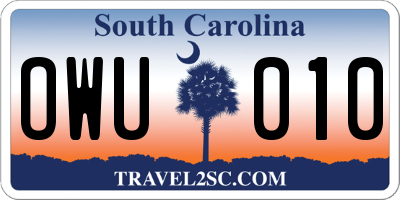 SC license plate OWU010